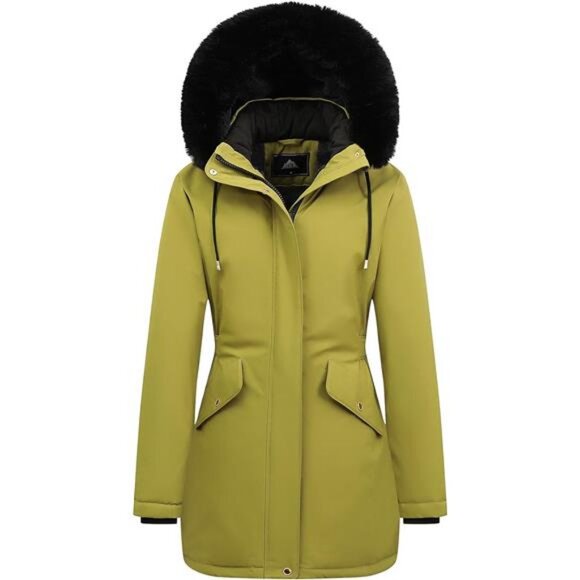 Women's Winter Down Coat Thicken Fleece Lined Lime - Picture 1 of 4